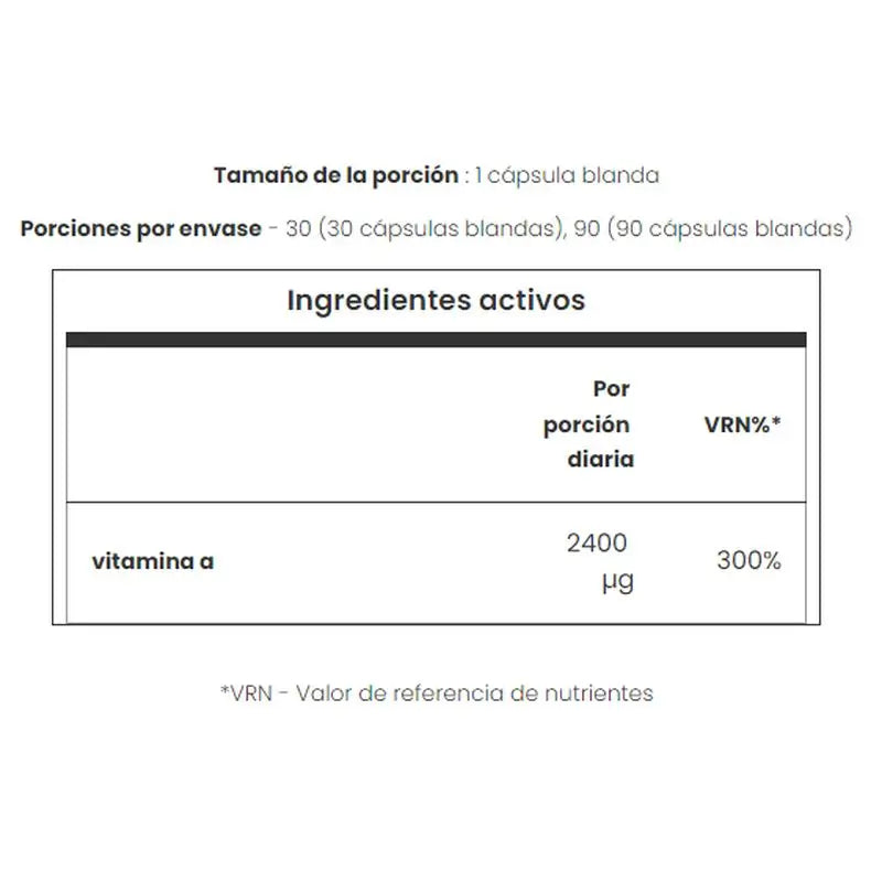 Myvitamins Retinol , 90 cápsulas de gelatina mole