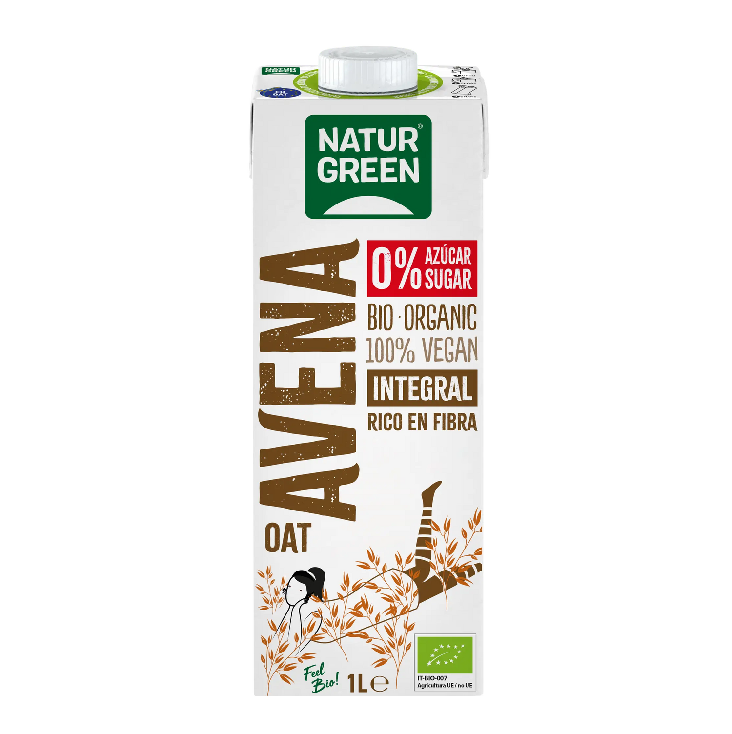 Naturgreen Bebida vegetal de aveia de cereais integrais biológica, 1L