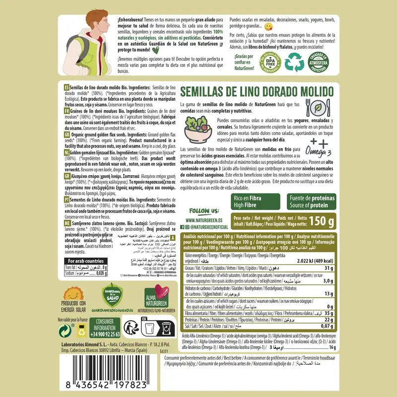 NaturGreen Sementes de linhaça moídas douradas Bio 150 g