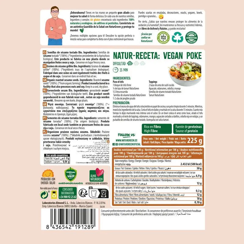 Sésamo tostado biológico Naturgreen, 225 g