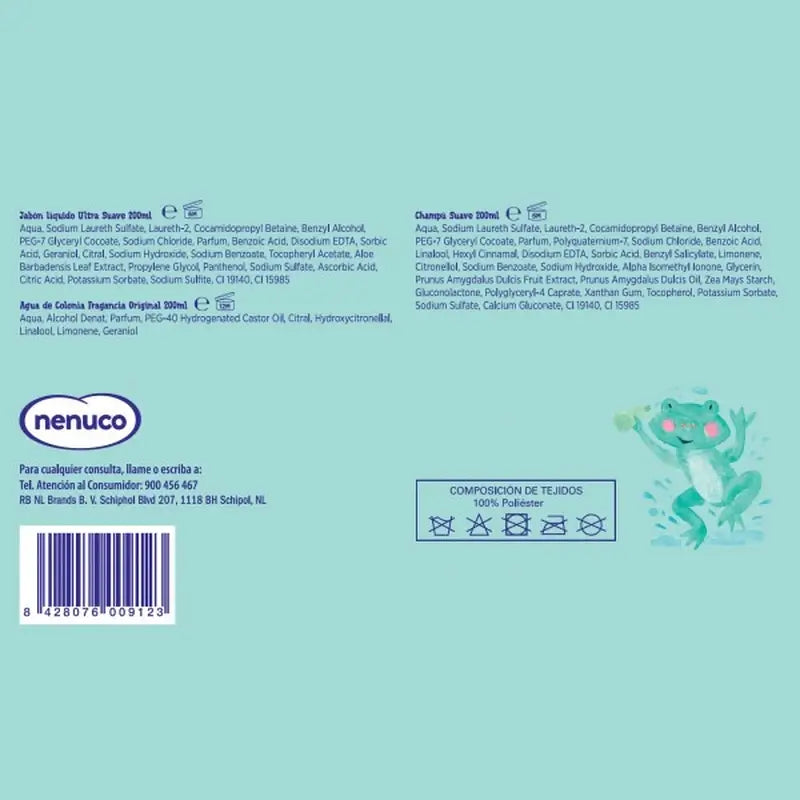 Nenuco Baby Pack Porta-bebé Sapo, com água de colónia, sabonete e champô, 3x200ml
