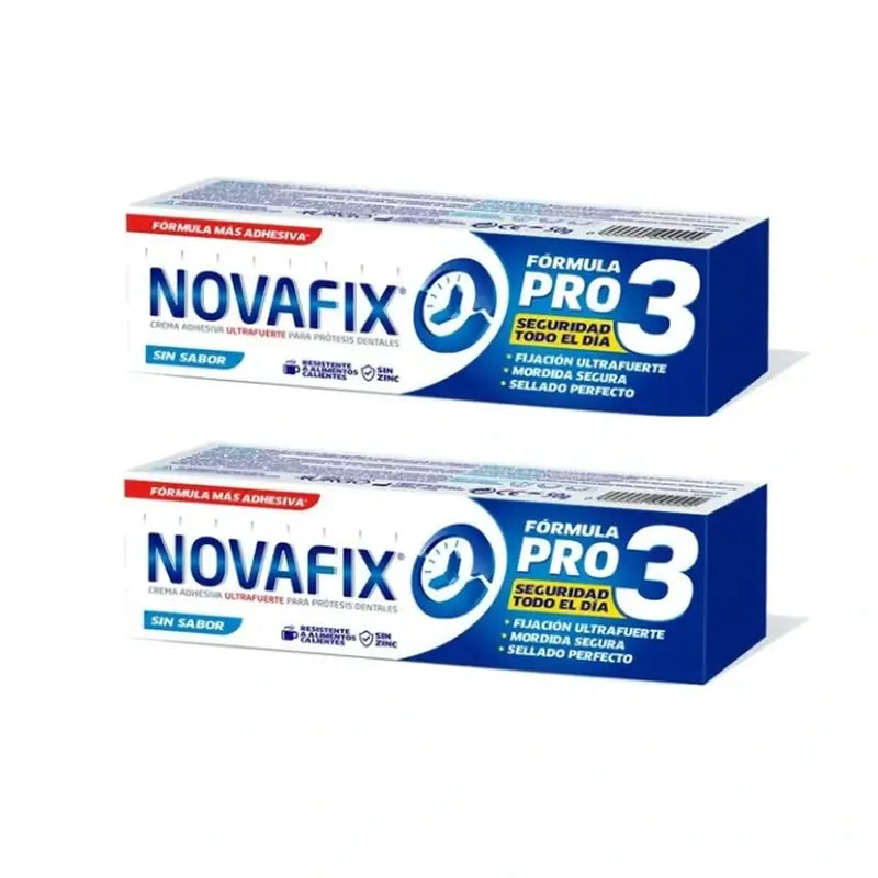 Novafix Pro3 Creme Adesivo para Dentaduras Sem Sabor Duplo, 2 x 50 gr