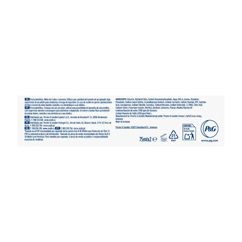 Pasta de dentes Oral-B 3D White Advanced Perfection , 2x75 ml