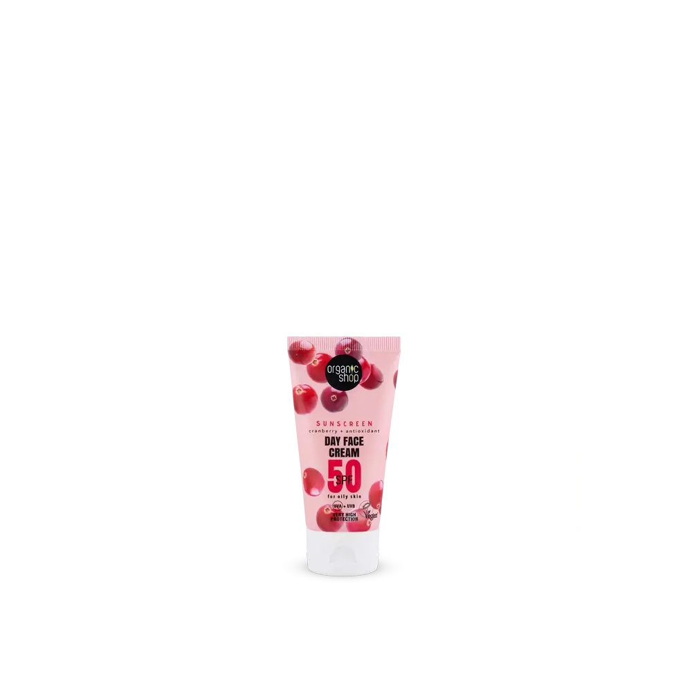 Organic Shop Cranberry + Antioxidant Sunscreen Creme de Dia para o Rosto Spf50, 50 Ml