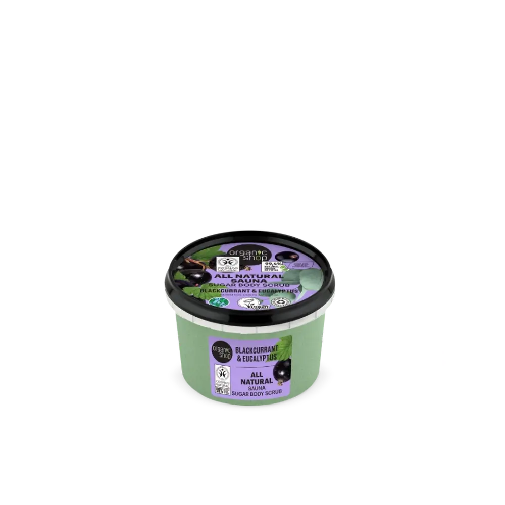 Organic Shop Groselha Preta e Eucalipto Esfoliante Corporal de Açúcar com Efeito Sauna, 250 Ml