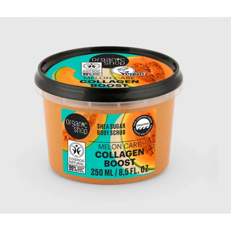 Organic Shop Melão e Karité Esfoliante Corporal Reforçador de Colagénio à base de Açúcar, 250 ml