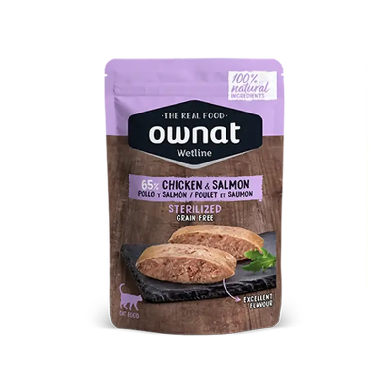 Ownat Wetline Feline Sterilized Frango Salmão 12X85Gr
