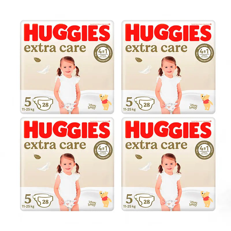 Fralda Huggies Extra Care Tamanho 5 (11-25Kg), embalagem 4 x 112 unidades