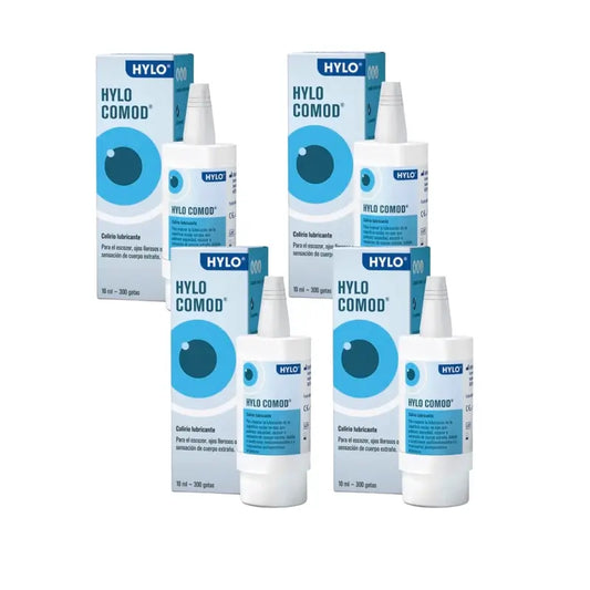Hylo Comod Eye Drops 10 ml, embalagem de 4