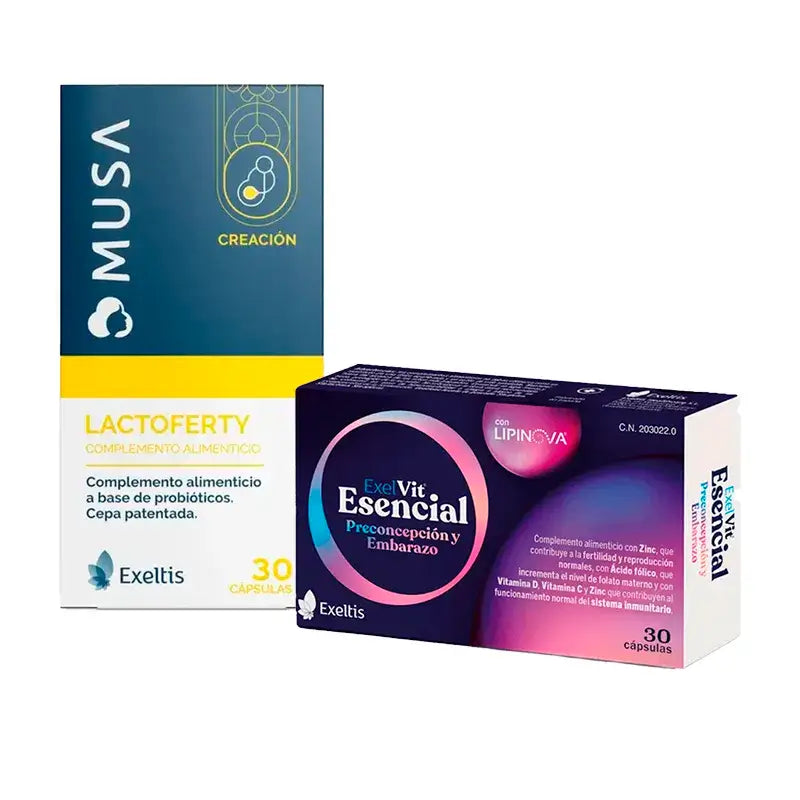 Pacote Conceção Saudável, Exelvit Essential + Musa Lactoferty, 30+30 cápsulas