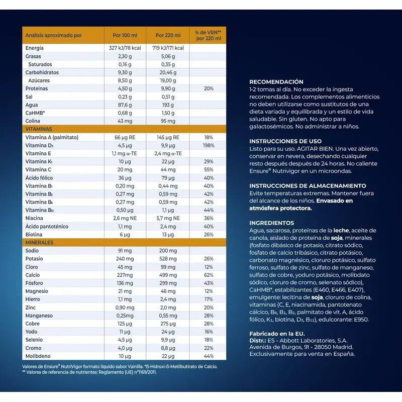 Ensure Nutrivigor Baunilha Milkshake, Embalagem 8x220 Ml