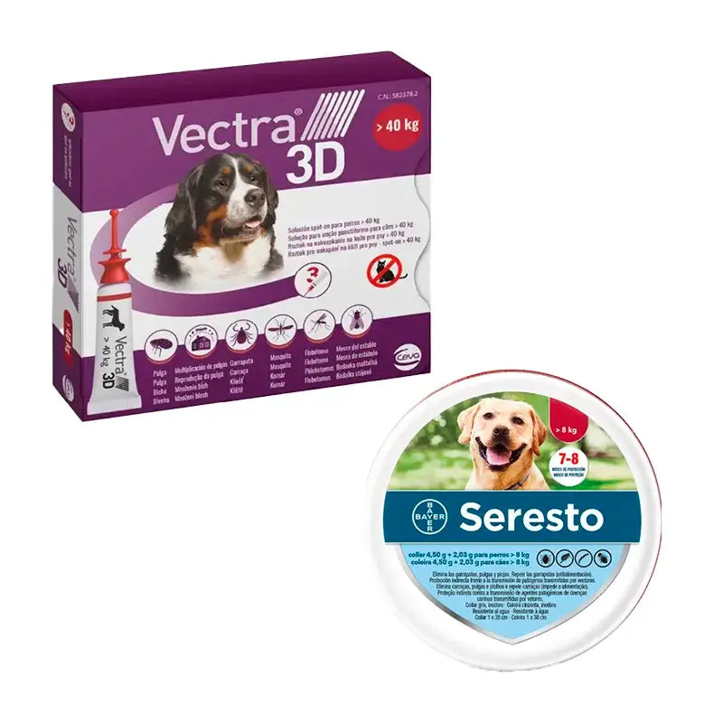 Vectra 3D + 40 kg 3 Pipetas + Coleira Seresto Grande, Pack Cães Grandes