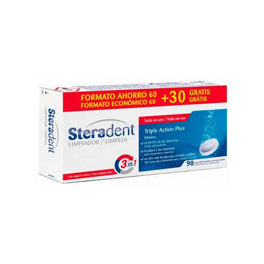 Steradent Pacote de Tripla Ação, 60 + 30 Comprimidos