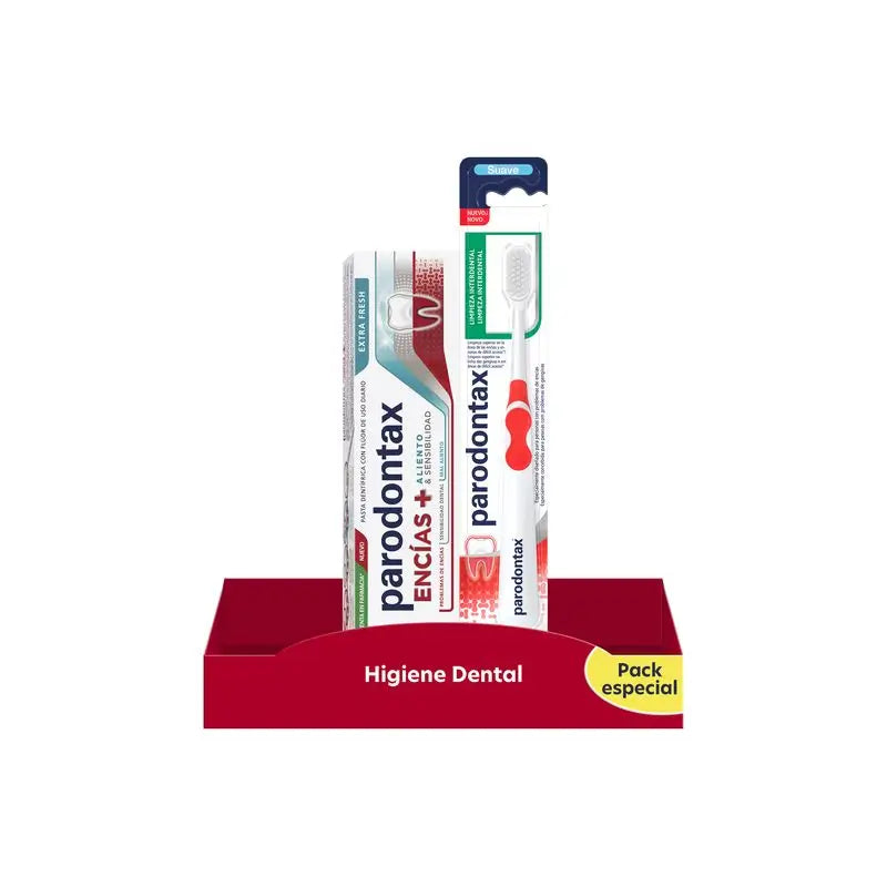 Pacote de higiene dentária Parodontax (escova de dentes + elixir bucal)