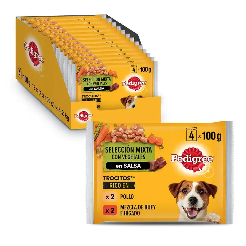 Pedigree Pouch 4Pack Frango, Carne de vaca e Verde 13X4X100