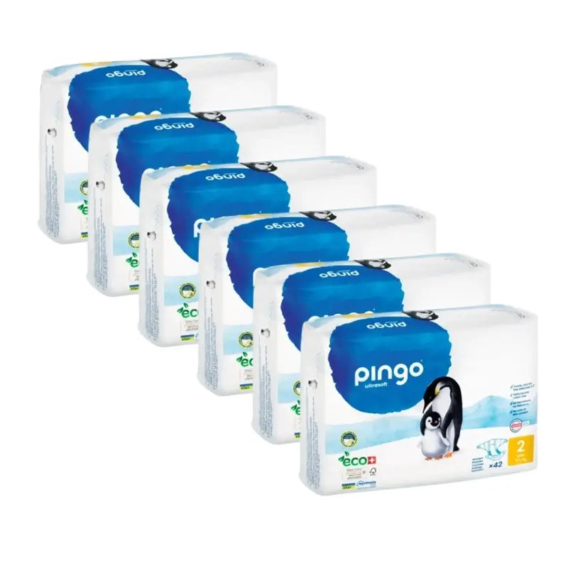 Fraldas Ecológicas Pingo Tamanho 2 Mini (3-6 Kg), 6X42 unidades.