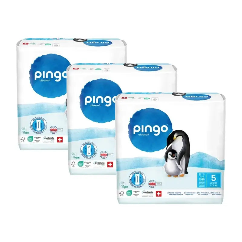 Fraldas Ecológicas Pingo Tamanho 5 (11-16 Kg), 3X36 unidades