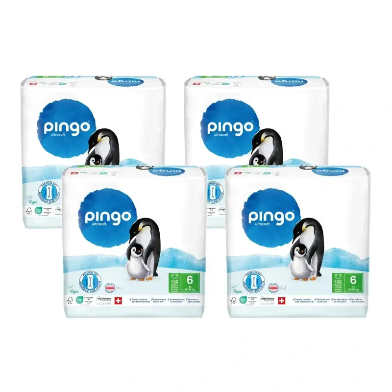 Fraldas Ecológicas Pingo Tamanho 6 (13-18 Kg), 4X32 unidades