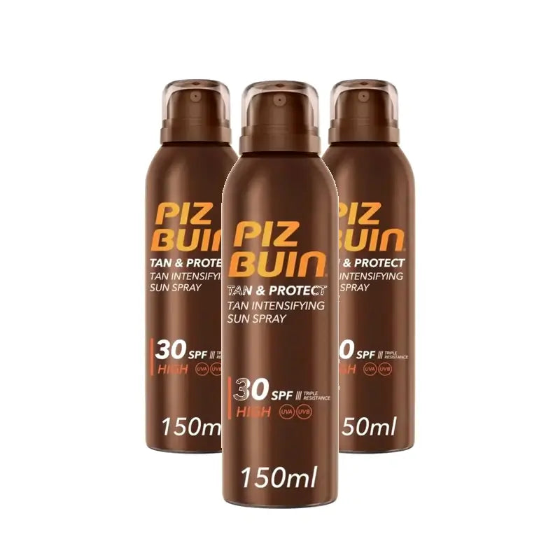 Piz Buin Tan & Protect Spray Solar Intensificador do Bronzeado FPS 30, Embalagem de 3 x 150 ml
