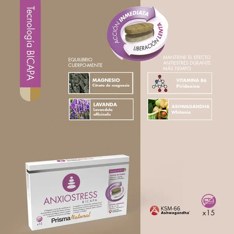 Prisma Natural Anxio-Stress Bicapa, 15 Comprimidos