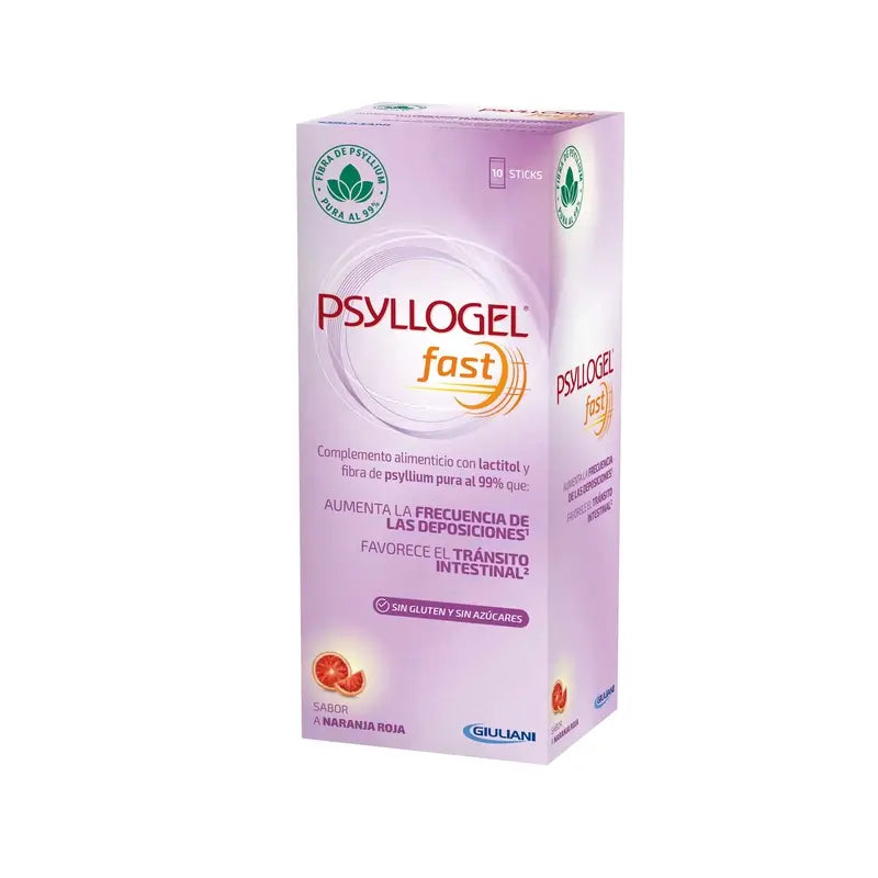Psyllogel Fast 14,7 G Vermelho sabor a laranja, 10 sticks