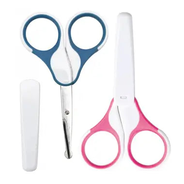Tesoura para bebé Saro com tampa rosa ou azul