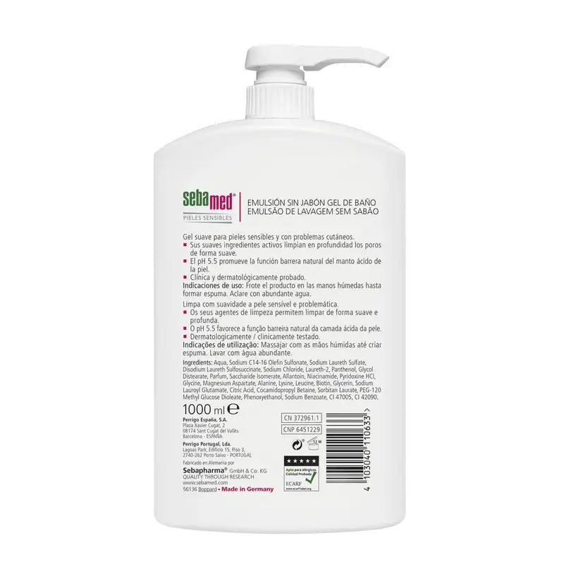 EMULSÃO DE GEL DE BANHO SEBAMED SEM SABÃO 1000 ML