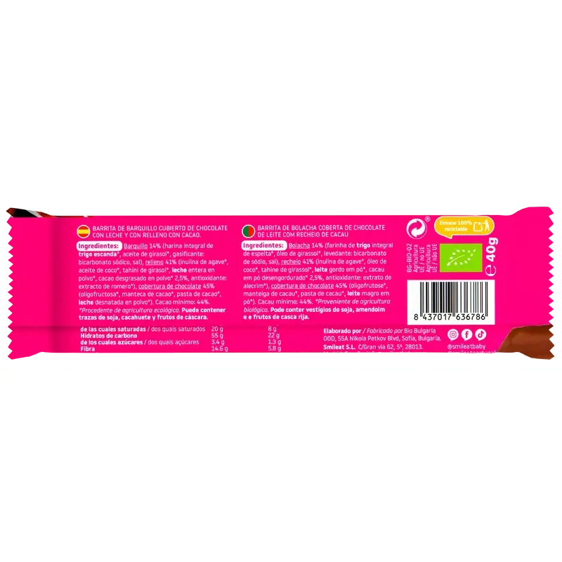 Smileat Bolacha com cobertura de chocolate , 40 gr ECO