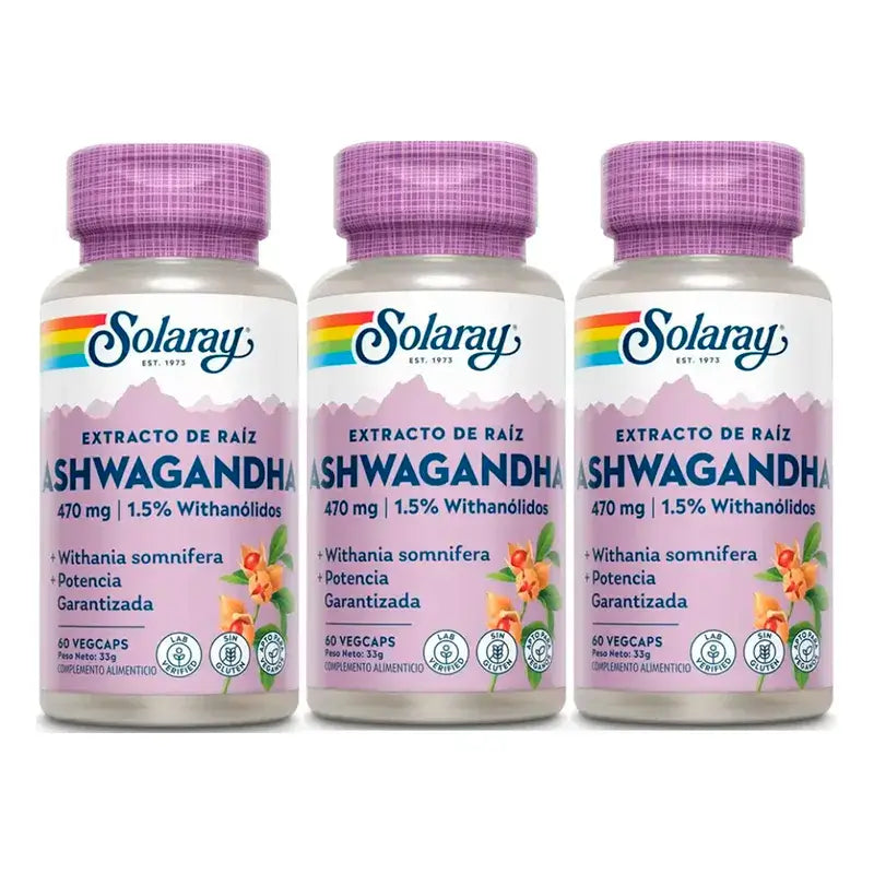 Solaray Ashwagandha 470 Mg Veggie Pack 3 x 60 Cápsulas