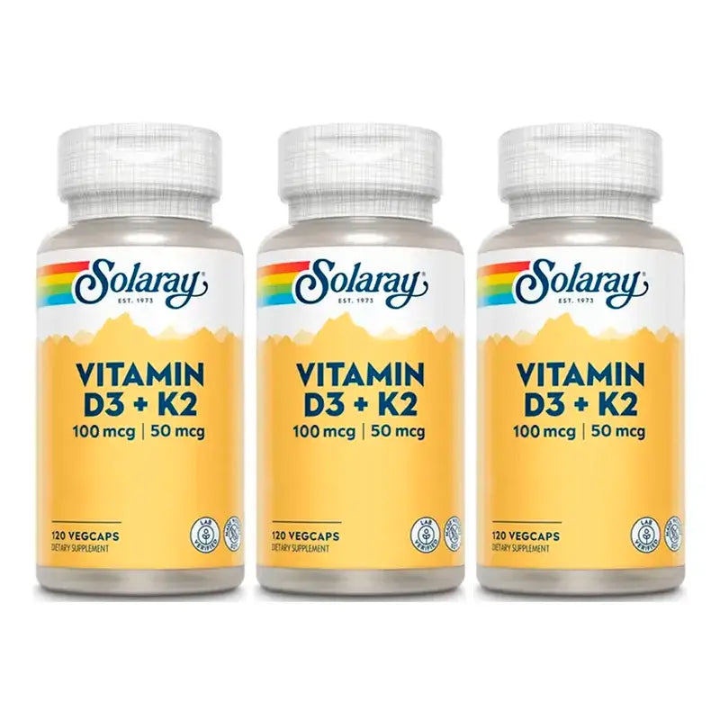 Solaray Vitamina D3 e K2 (Mk7) Embalagem 3 x 120 cápsulas
