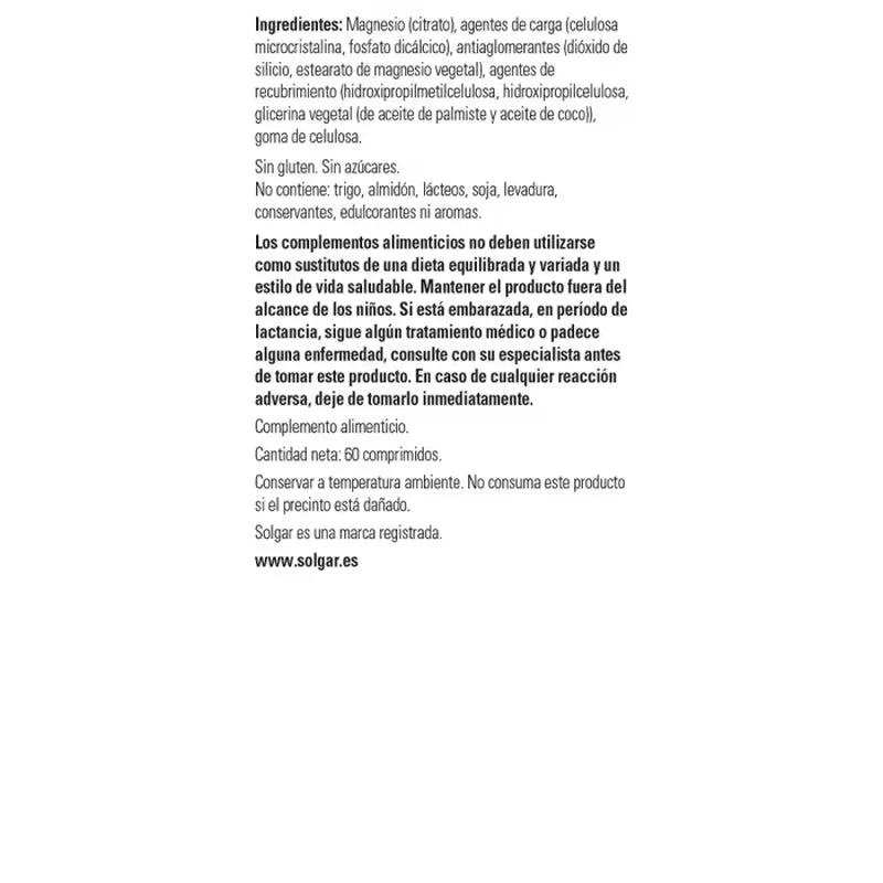Solgar Magnesium Citrate, 120 Comprimidos