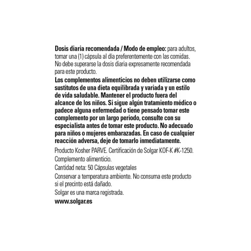 Solgar L-Tirosina 500mg, 50 Cápsulas Vegetais