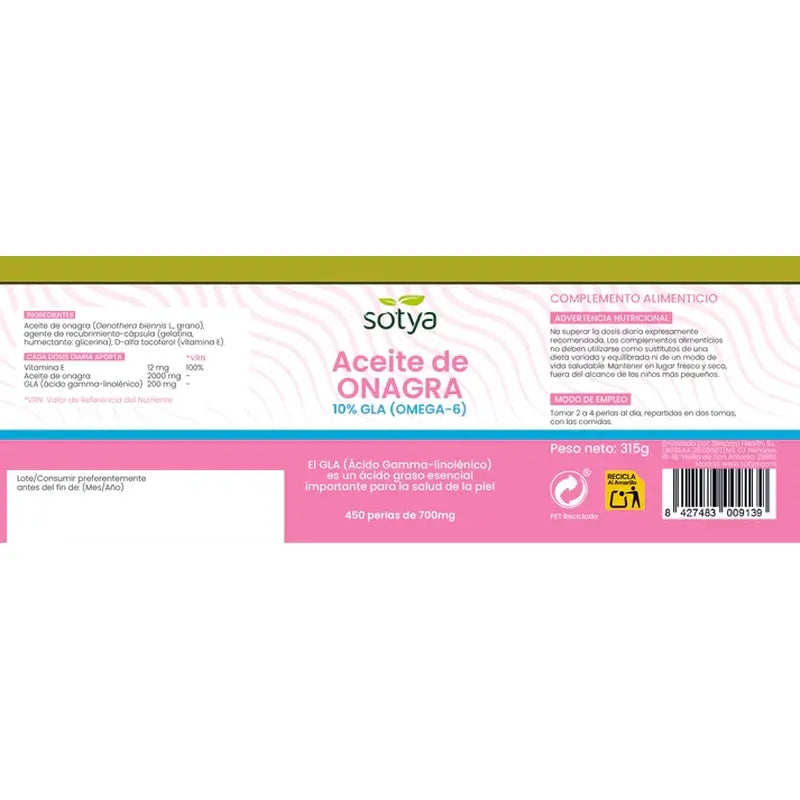 Sotya Evening Primrose 700 Mg, 450 cápsulas de gelatina mole