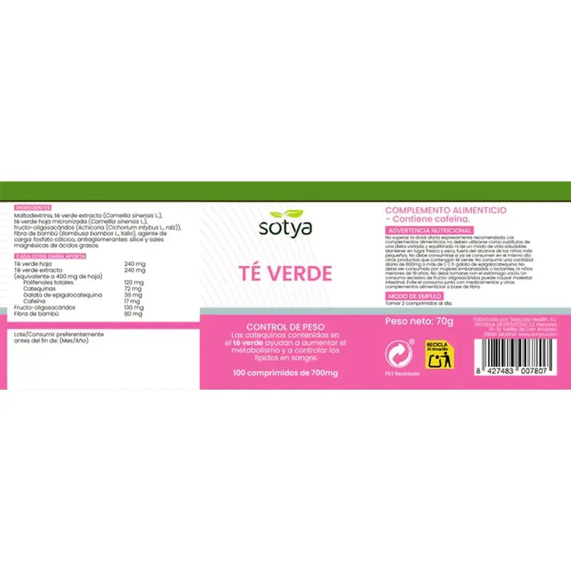 Sotya Chá Verde 700 Mg , 100 comprimidos
