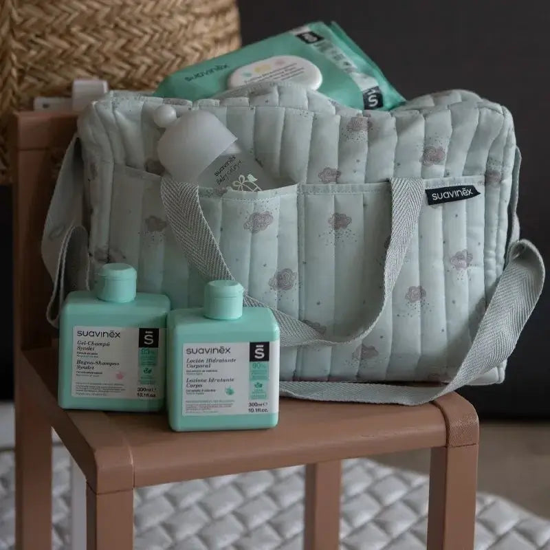 Saco de transporte de bebé Suavinex com cosméticos. Azul