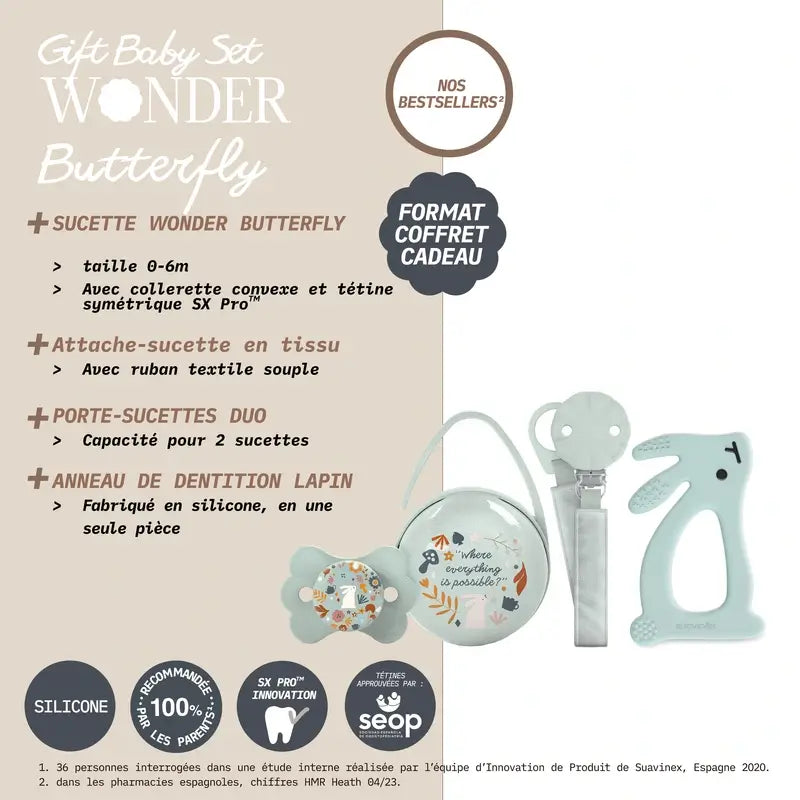 Suavinex Prenda para recém-nascido Chupeta para recém-nascido + Chupeta + Porta-chupeta + Mordedor + Mordedor.Wonderland, Rosa