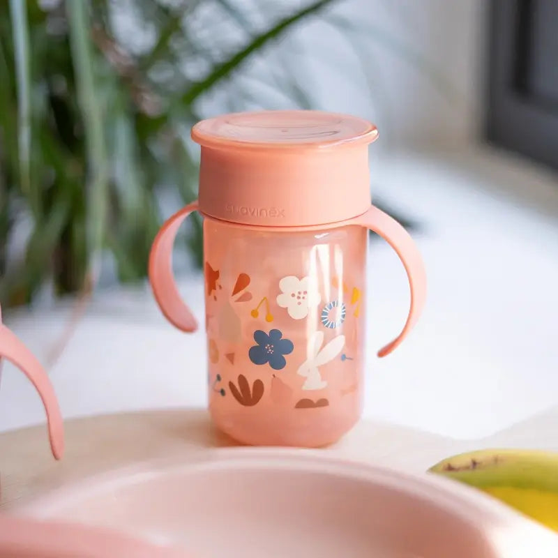 Suavinex 360 Copo de treino com pegas 340 ml, sem verter, +12 meses, cor-de-rosa