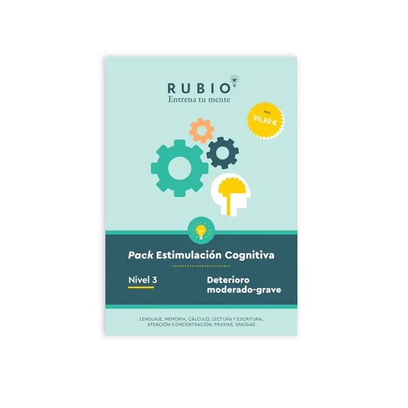 Surgicalmed Rubio Pack de Cadernos de Estimulação Cognitiva Nível 3 Deficiência Moderada-Severa - 7 cadernos Por nível, 7 unidades