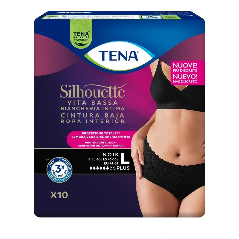 Tena Silhouette Black Cintura Baixa Grande , 10 unidades