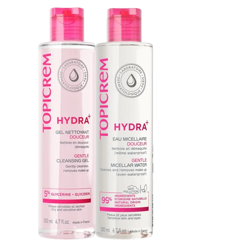 Topicrem Hydra+ Pack Gel de Limpeza 200 Ml + Água Micelar 200 Ml 40%.