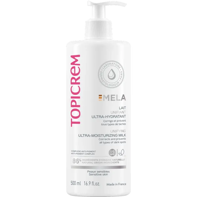 Topicrem Mela Leite Corporal Unificante Ultra-Moisturizante, spf15 500 ml