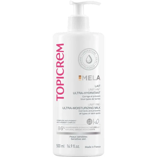 Topicrem Mela Leite Corporal Unificante Ultra-Moisturizante, spf15 500 ml