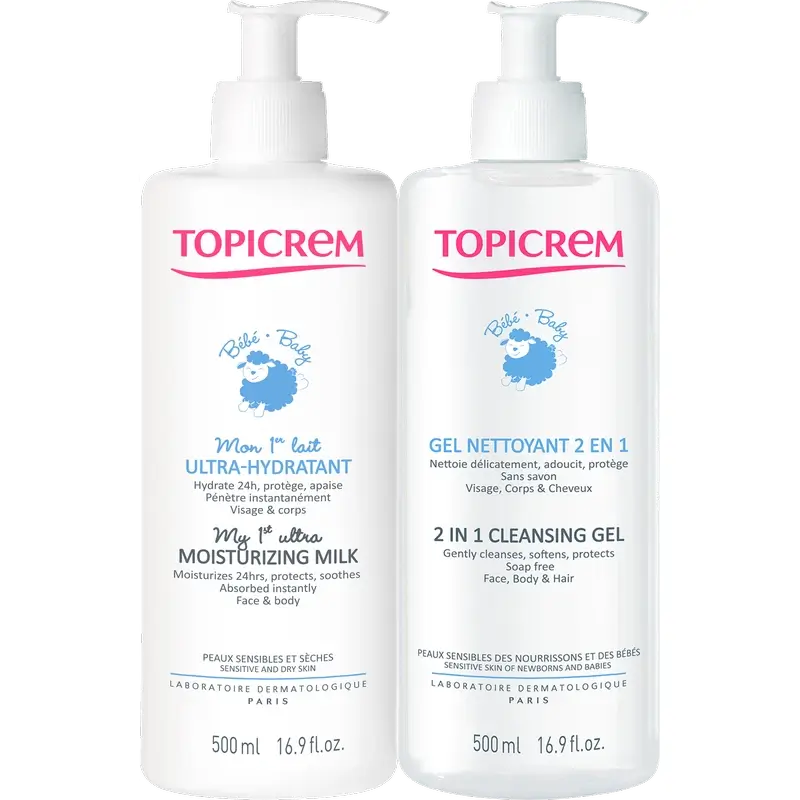 Topicrem Pack Baby Leite Ultra-Moisturizante 500 Ml + Gel de Limpeza 500 Ml
