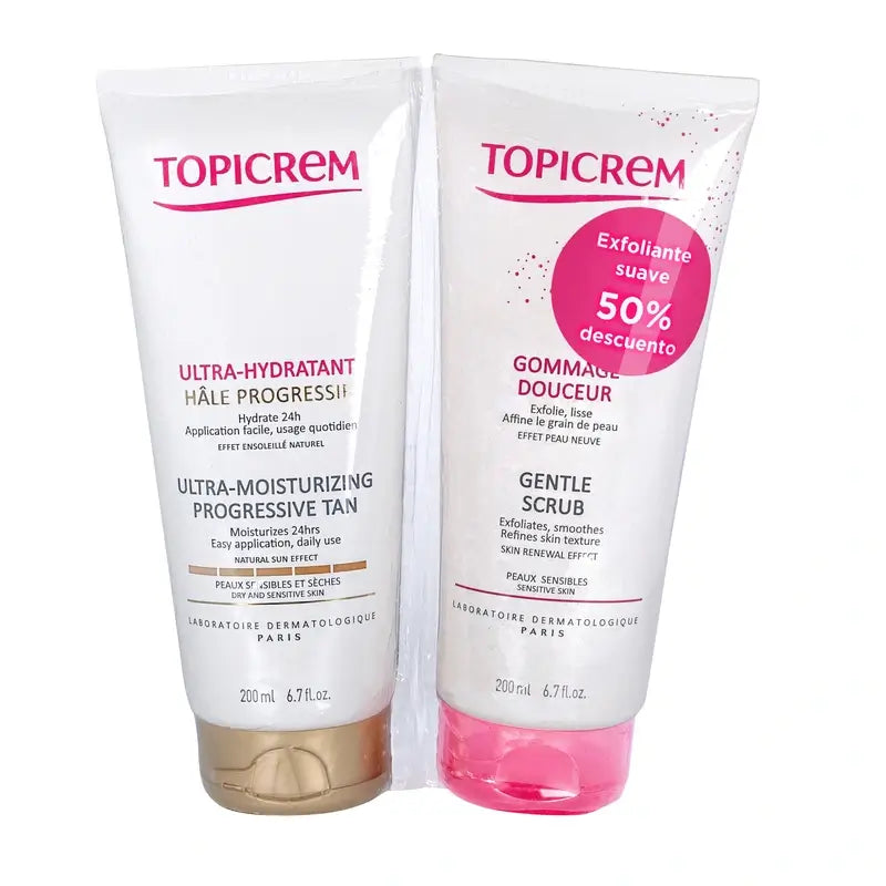 Topicrem Pack Bronzeamento Progressivo Ultra Hidratante 200 Ml + Esfoliante 200 Ml