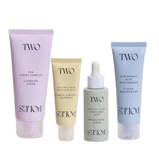 Espinhas e marcas de acne em dois pólos