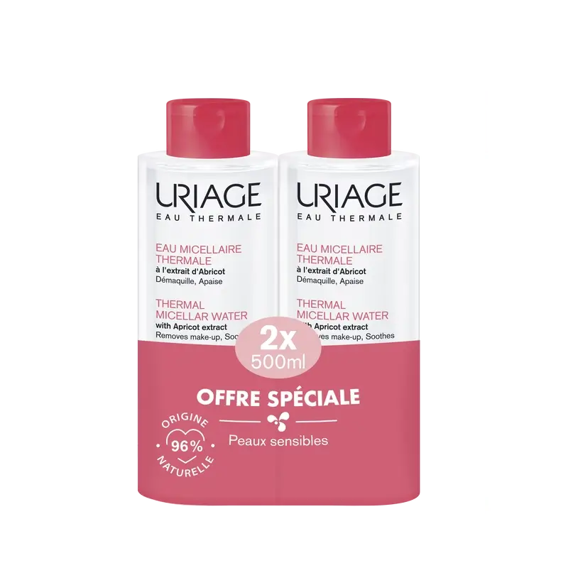 Uriage Thermal Água termal micelar para peles sensíveis, 2X500 Ml