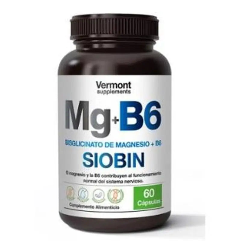 Vermont Supplements Mg+B6 Siobin Bisglicinato De Magnesio+B6 60 Cápsulas