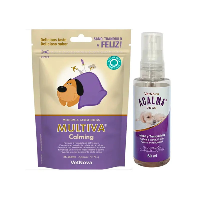 Vetnova Multiva Calming + Acalma spray 60 ml, embalagem Cães médios e grandes