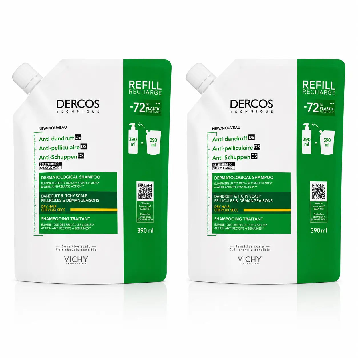 Vichy Pack Vichy Dercos Ecorefill Energy+ Champô, 400 Ml, x2