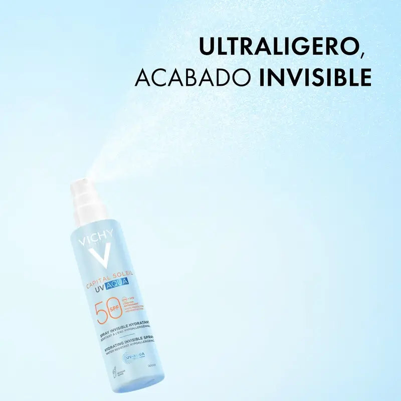 Vichy Solar Uv Aqua Spray Hidratante Invisível Spf50, 200 ml